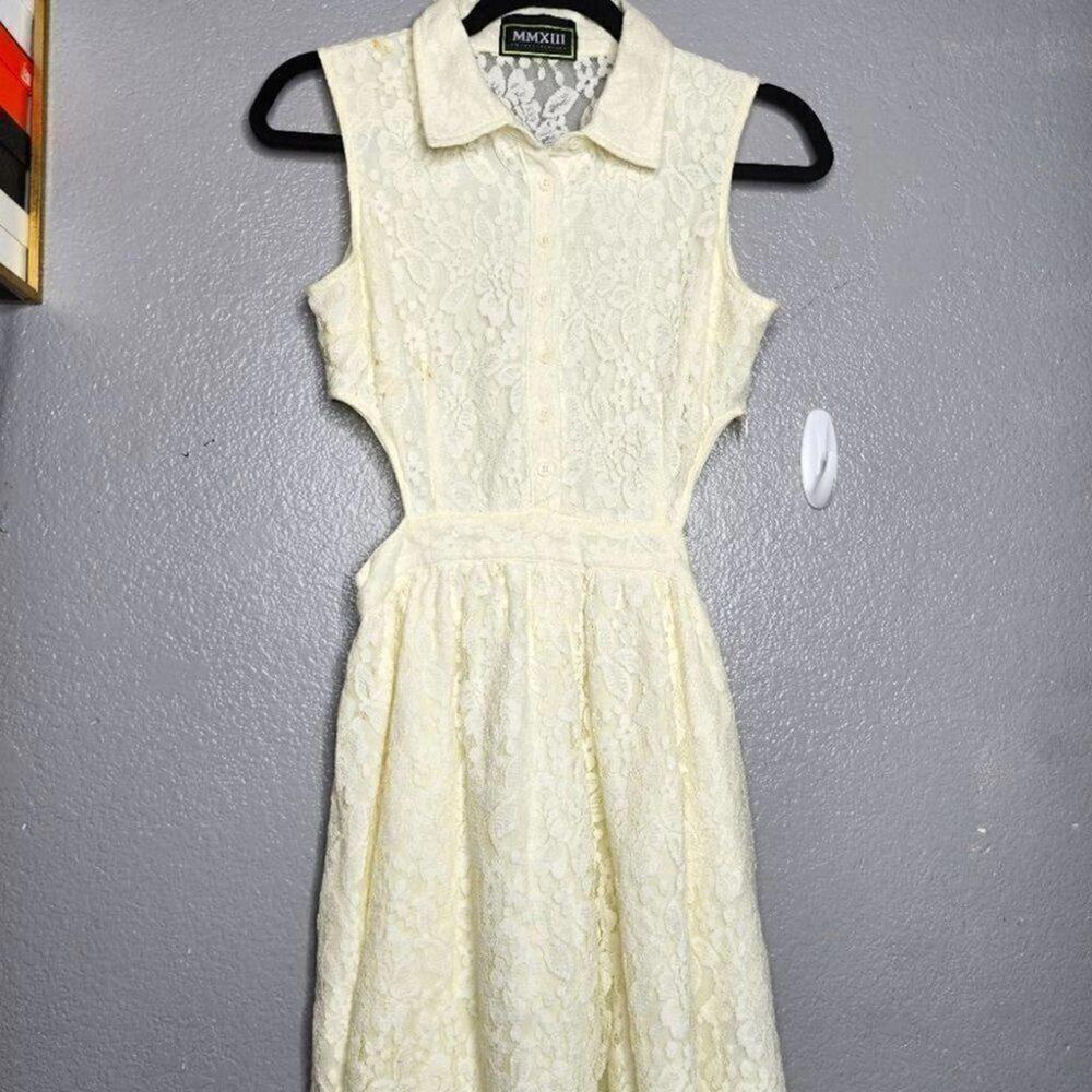 MMXIII Sleeveless Lace Dress with Side Cutouts Large Cream